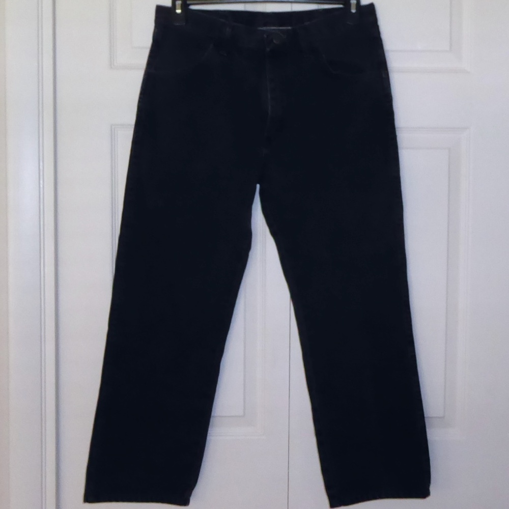 MENS DARK BLACK JEANS RUSTLER 100% COTTON STRAIGHT LEG 34 (32) X 30 (26)